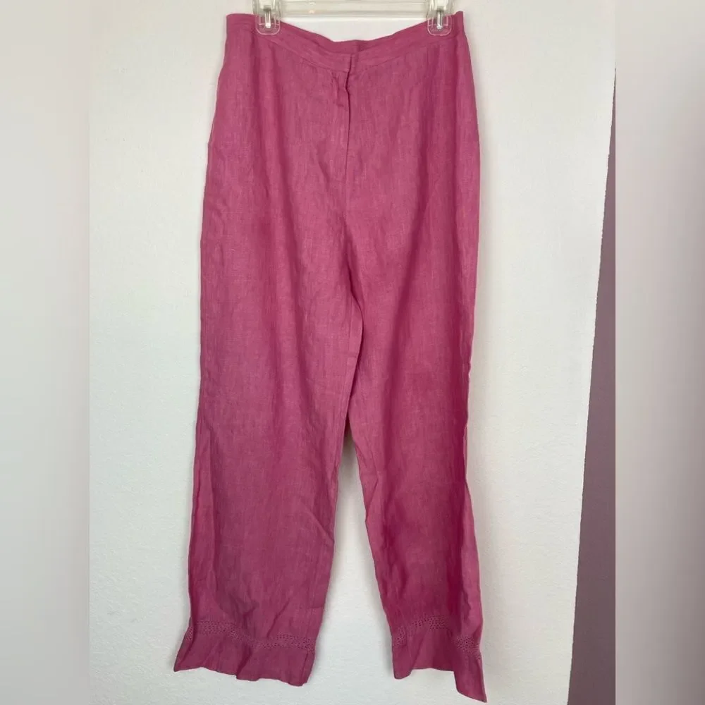 Willi Smith linen pants w/ fitted waist crochet hem